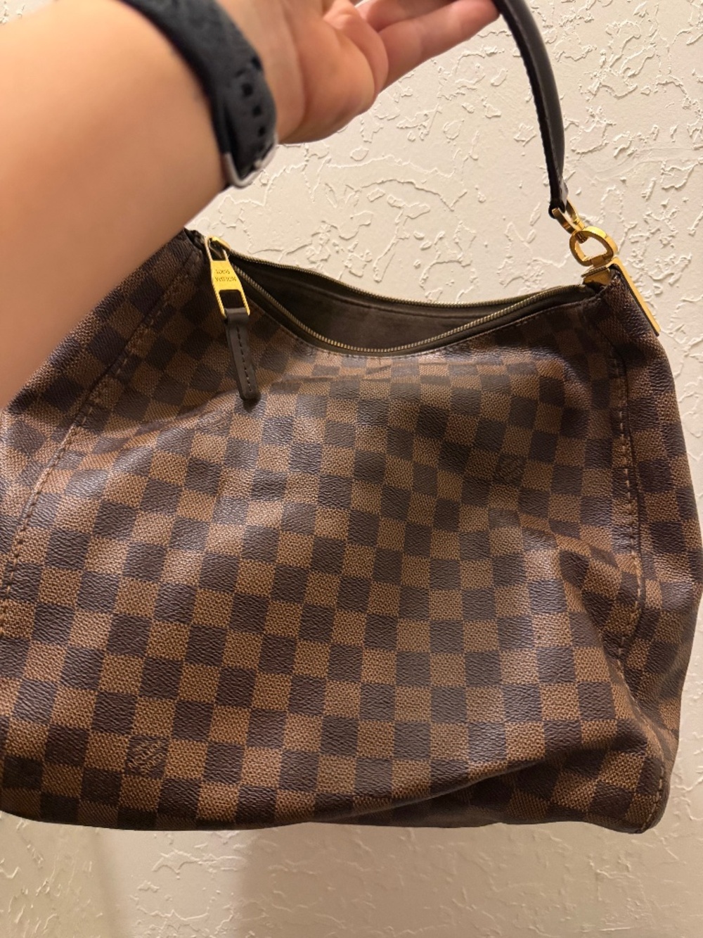 Louis Vuitton boho style shoulder bag w/ matching makeup bag